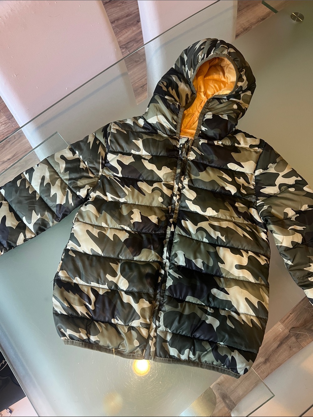 Epic Threads Kids Camouflage Puffer Jacket with Hood - Olive Green
